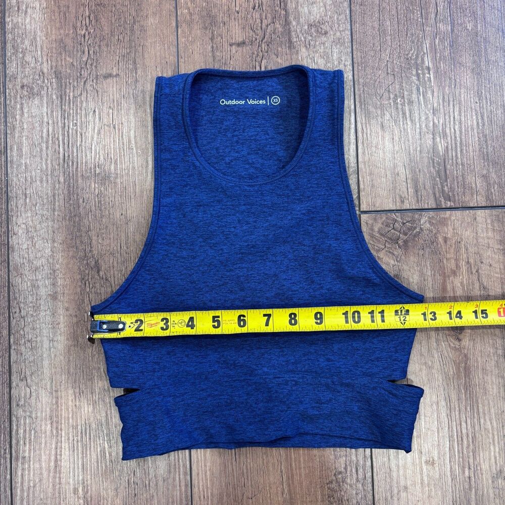 OUTDOOR VOICES Blue Slashback Crop Top Sports Bra Size XS Athletic Gym Workout - Picture 6 of 7